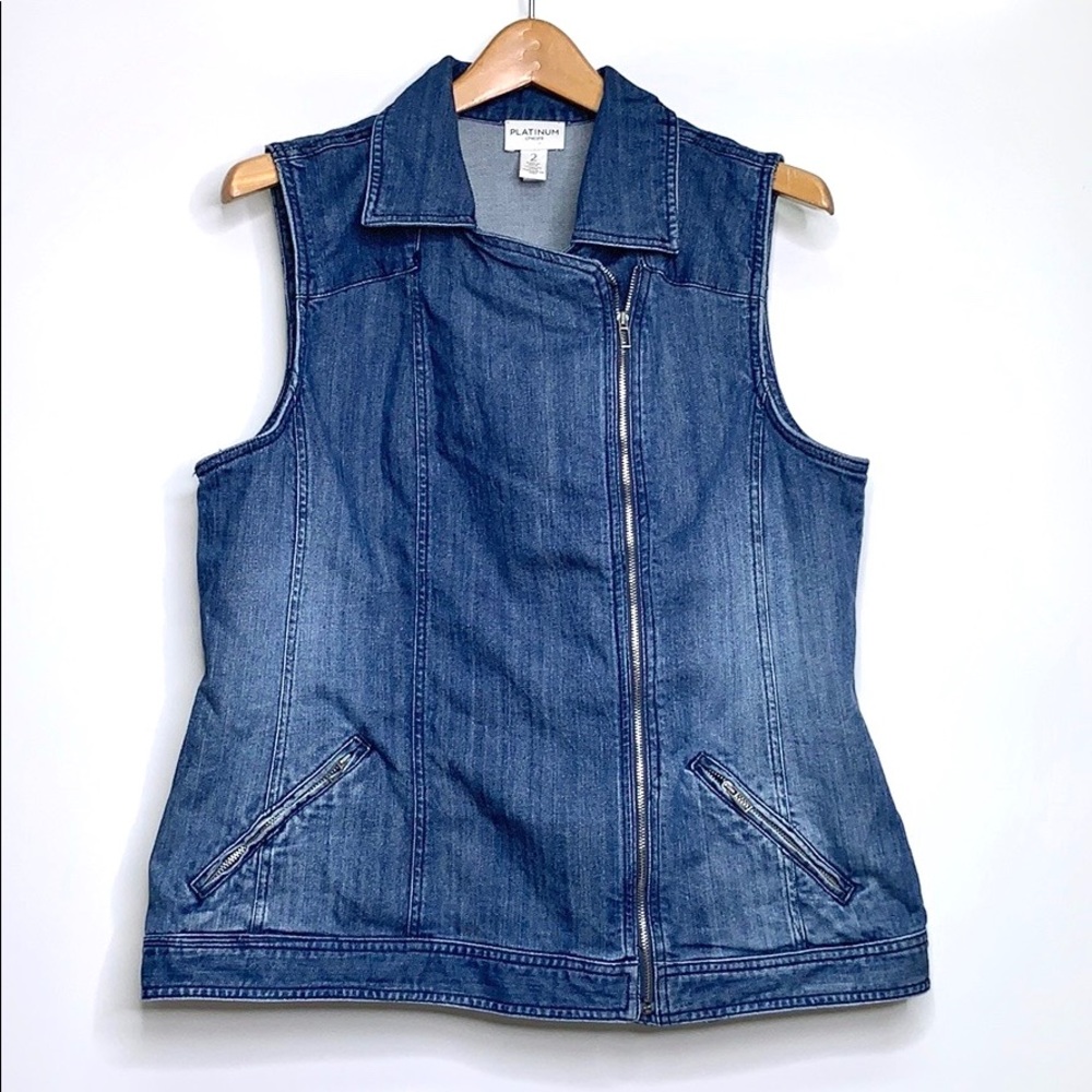 CHICO’S Platinum Mot Zip Blue Denim Vest